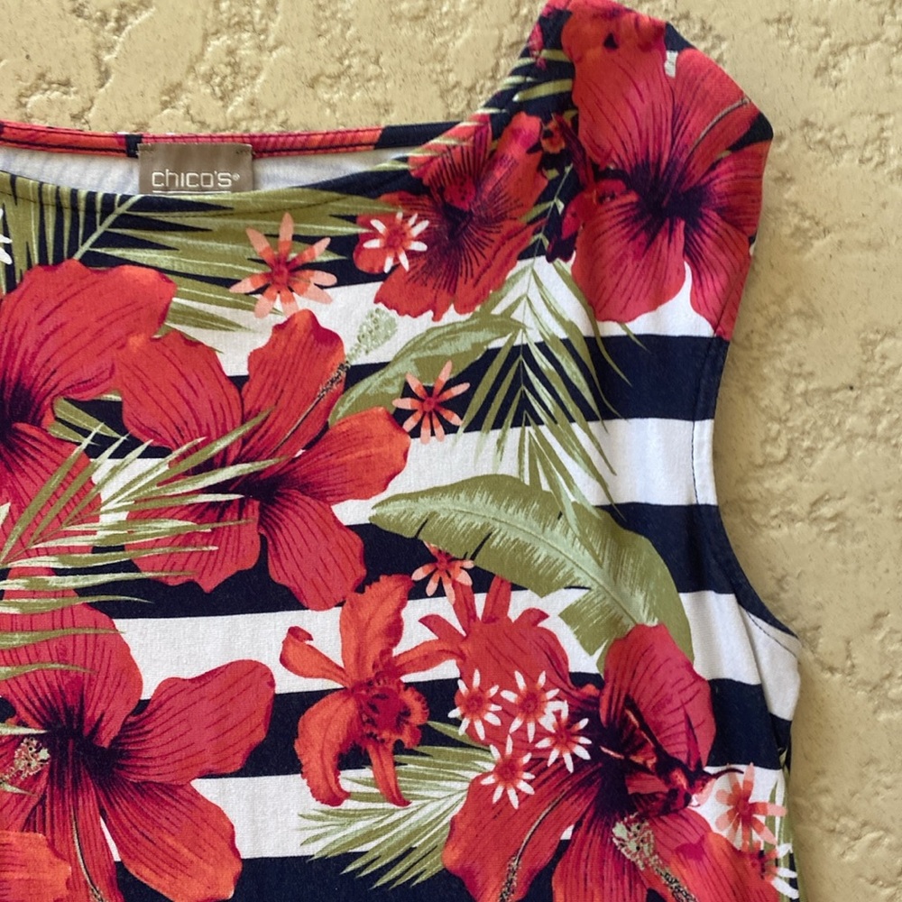 Chico’s Tropical Striped Sleeveless Dress size 0 = size 4 (fits a 6 nicely) - Picture 5 of 8